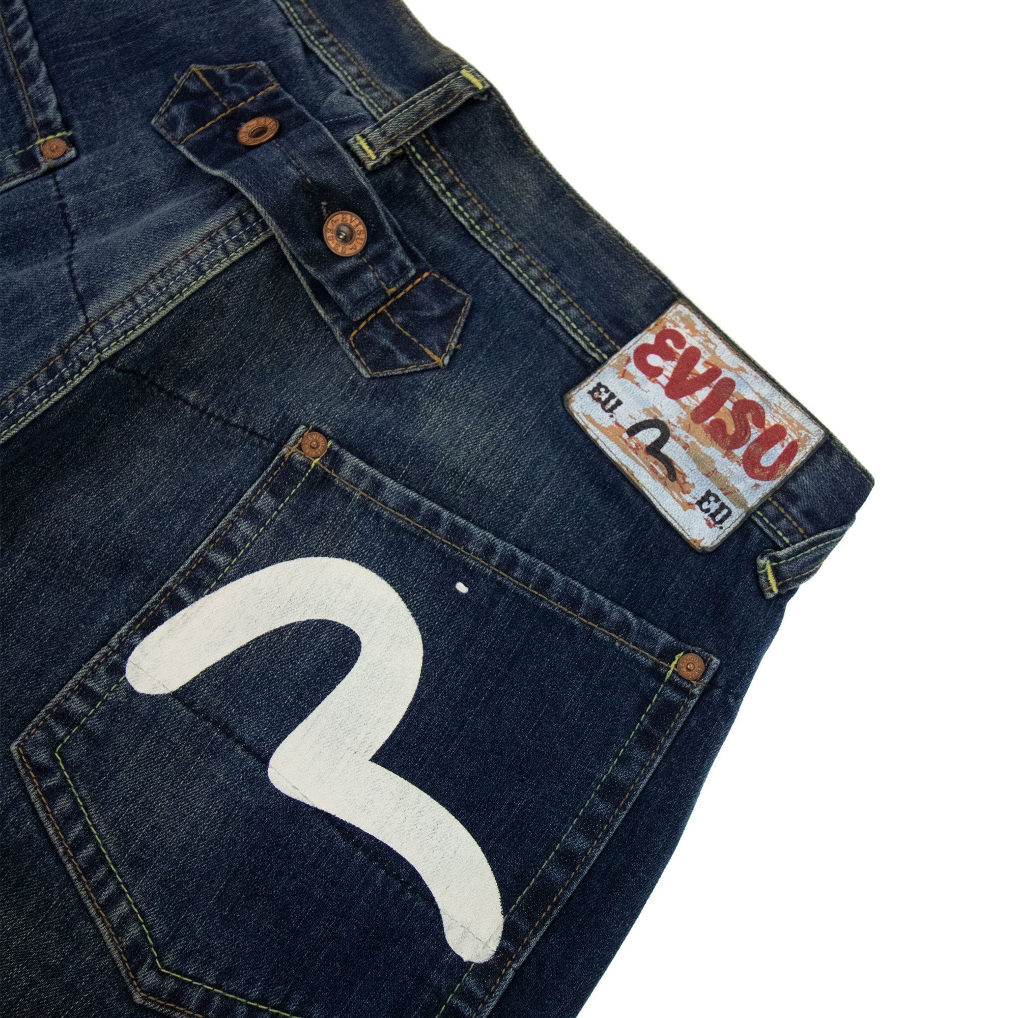 Evisu Seagull Print Side Pocket Straight Leg Jean Denim Blue