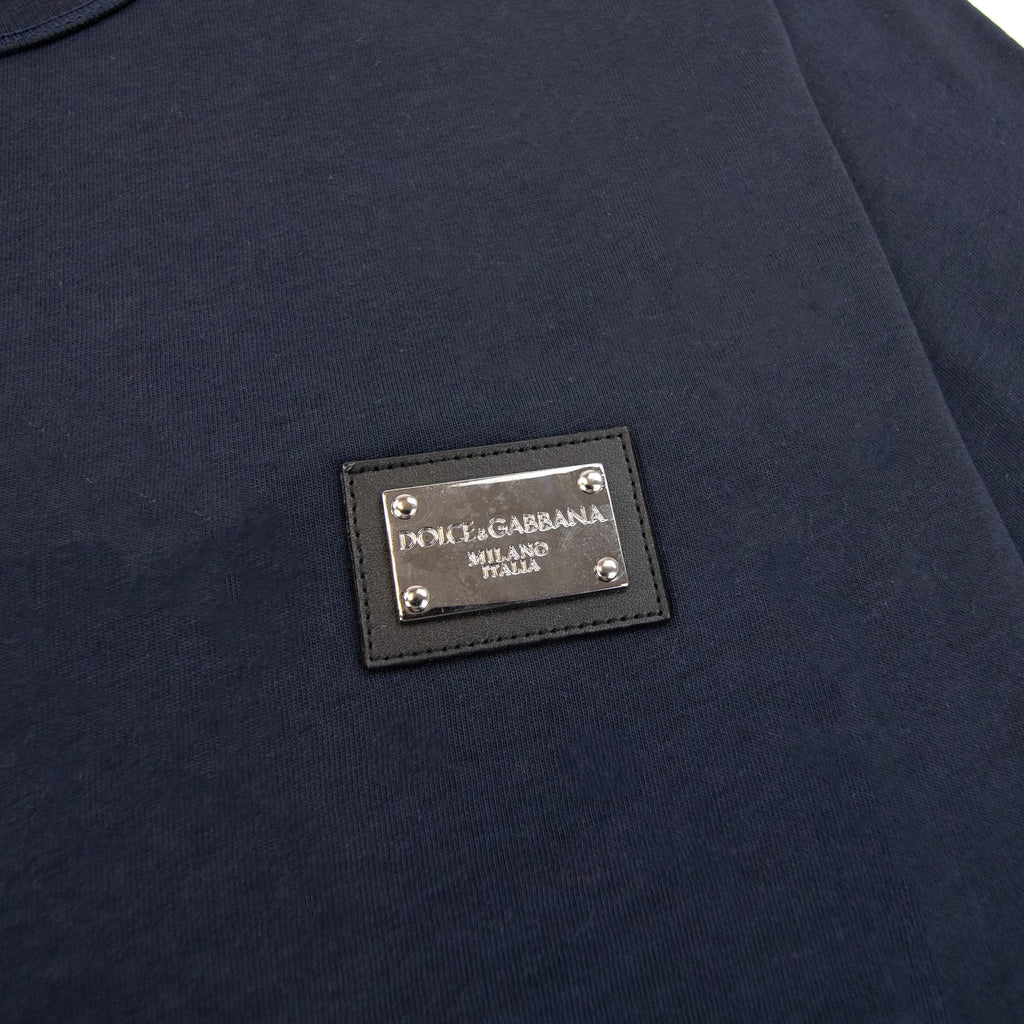 Dolce & Gabbana Branded Tag Cotton T Shirt Navy B0665
