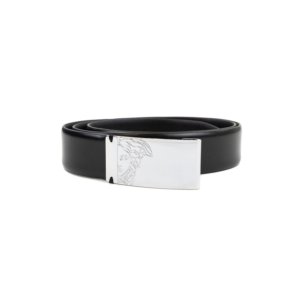 Versace Collection Silver Medusa Clasp Belt Black/silver