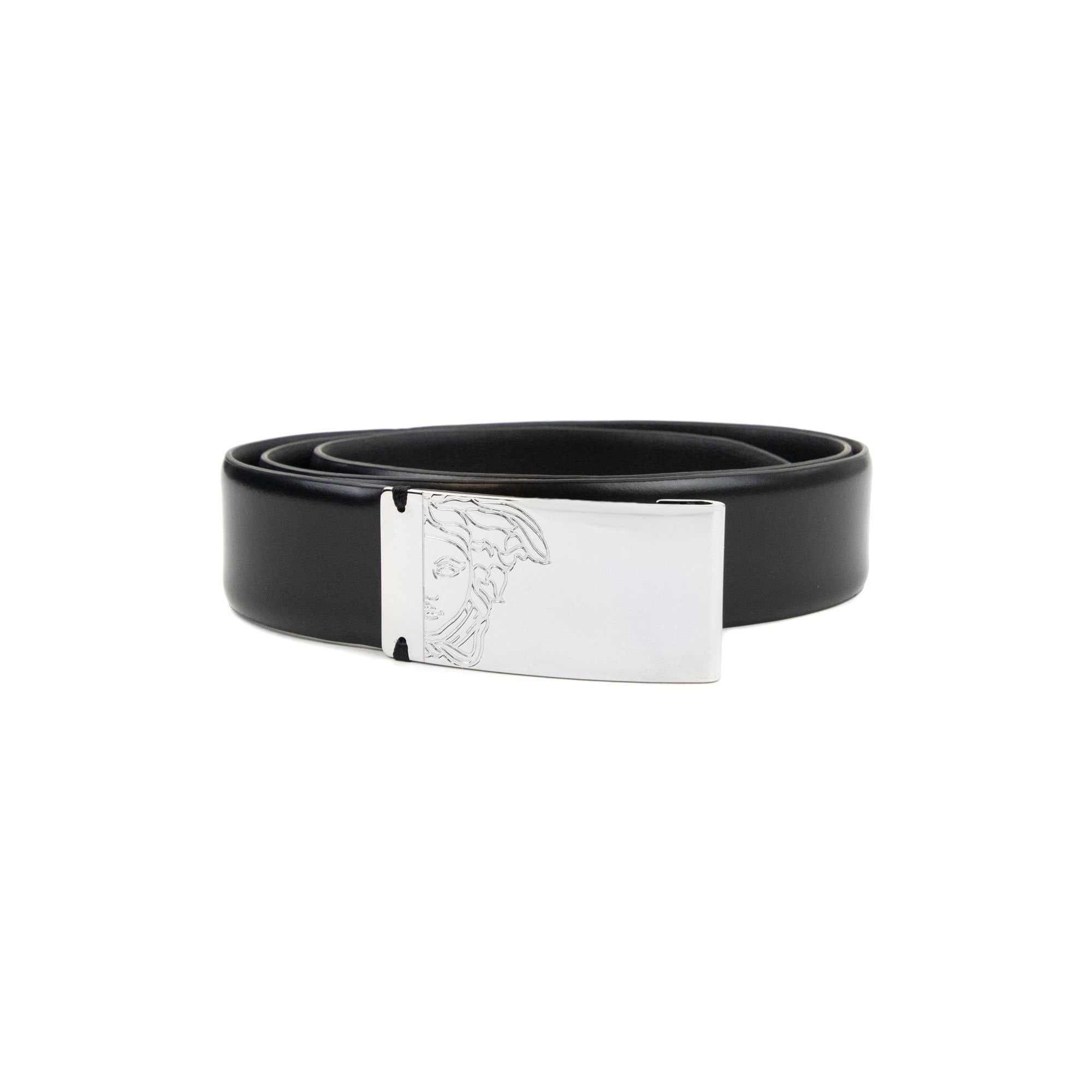 Versace Collection Silver Medusa Clasp Belt Black/silver