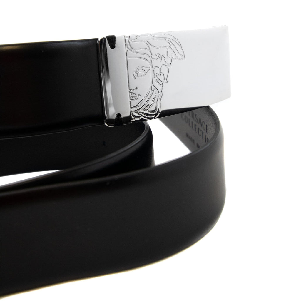 Versace Collection Silver Medusa Clasp Belt Black/silver