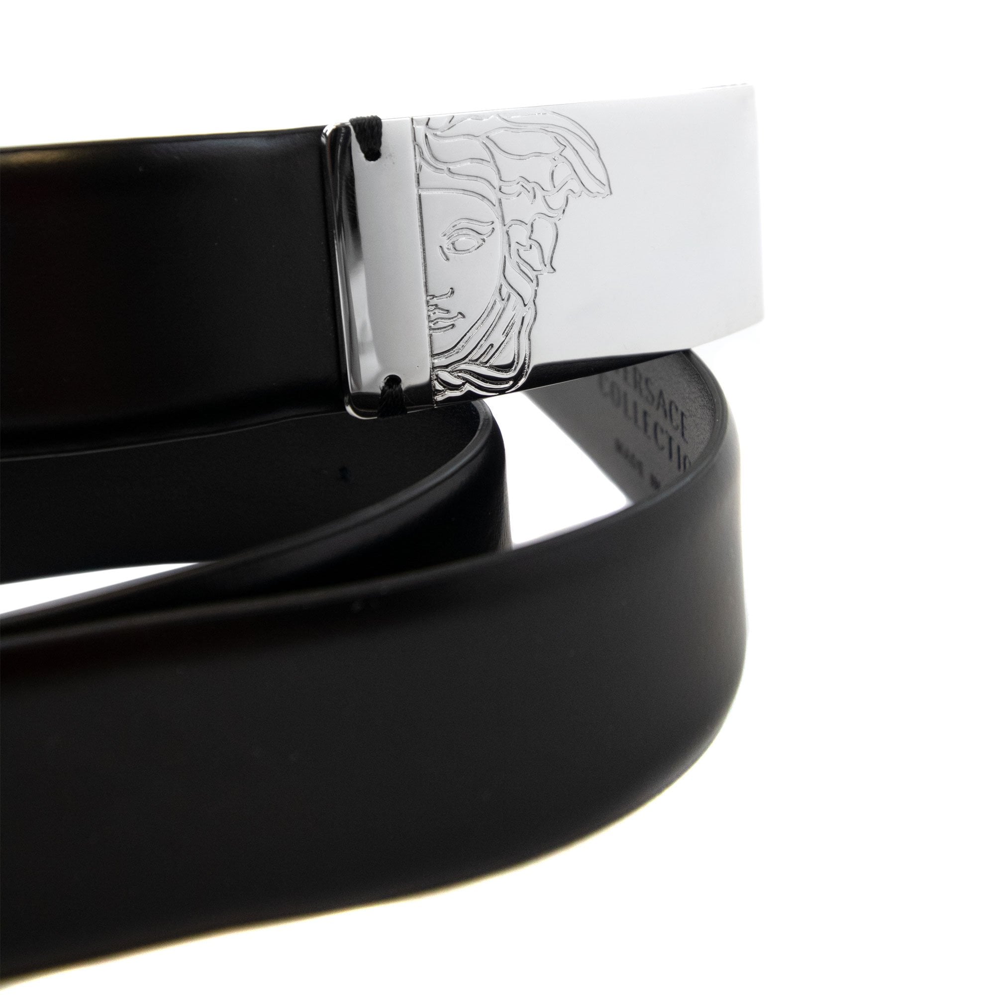 Versace Collection Silver Medusa Clasp Belt Black/silver