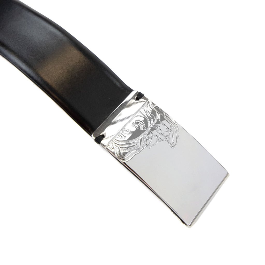 Versace Collection Silver Medusa Clasp Belt Black/silver