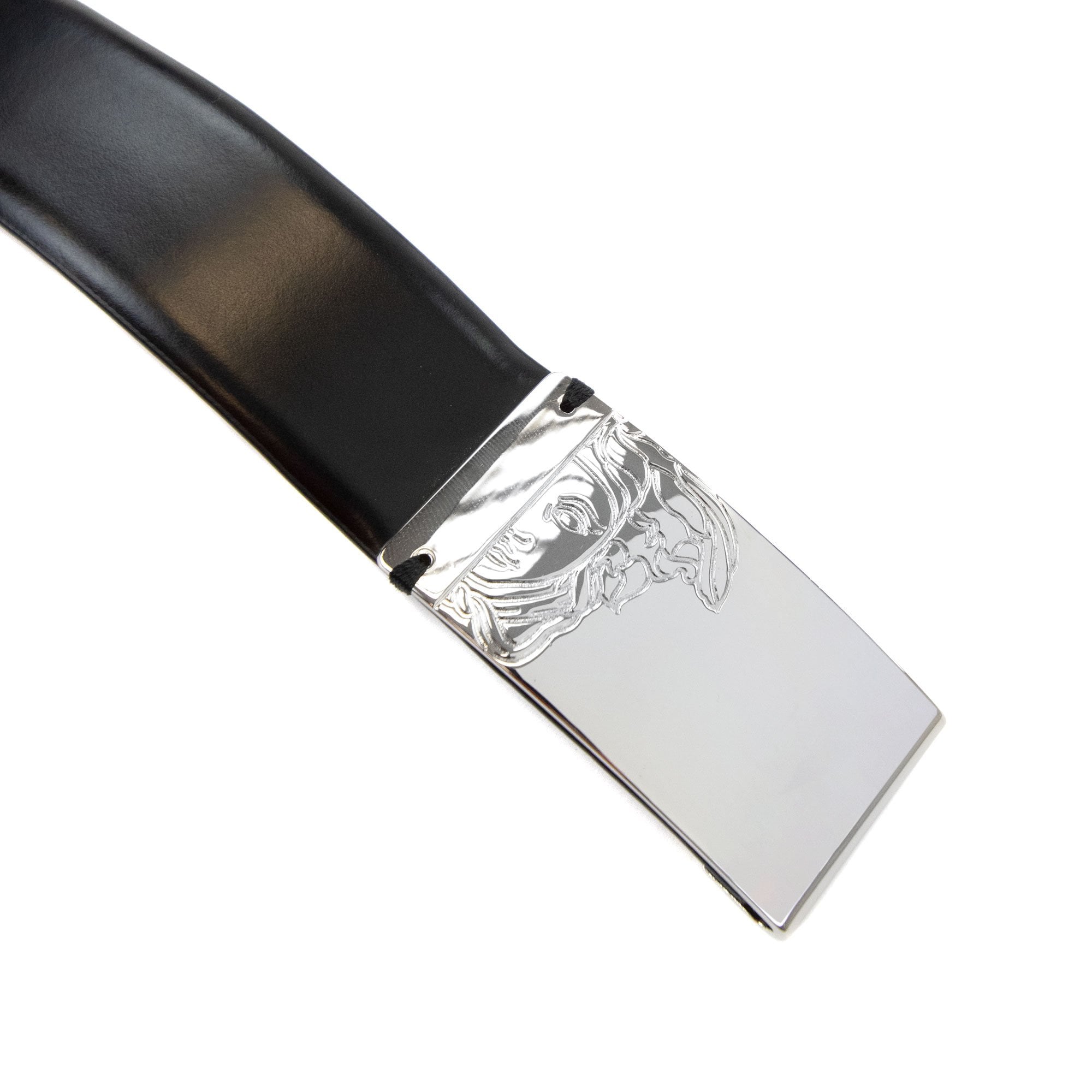 Versace Collection Silver Medusa Clasp Belt Black/silver