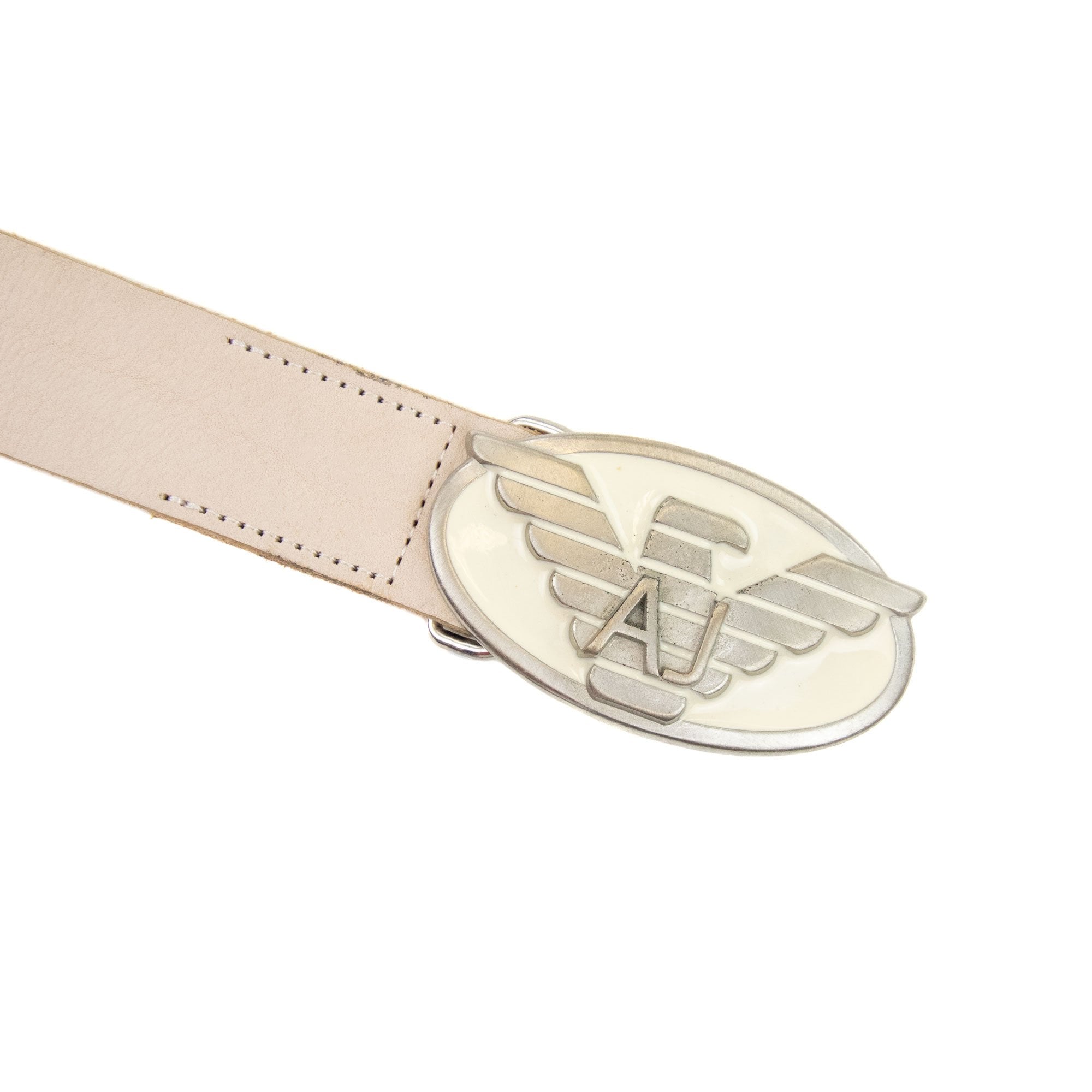 Armani Jeans Aj Eagle Logo Leather Belt Vaniglia