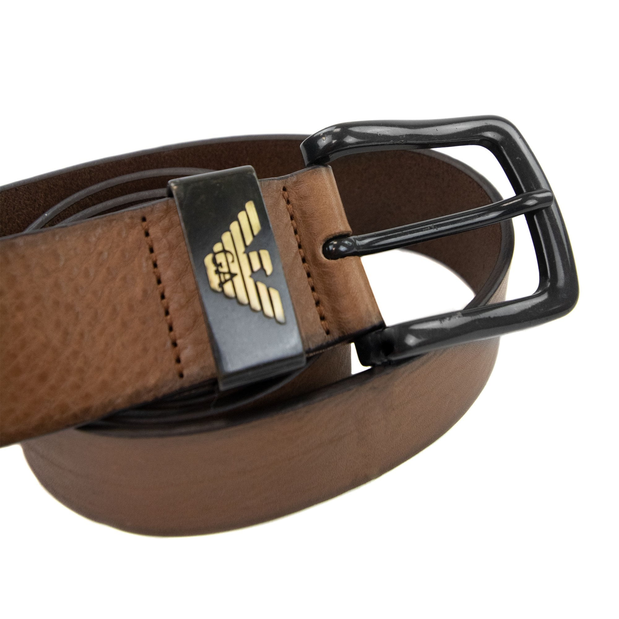 Armani Jeans Ga Eagle Logo Leather Belt Cognac
