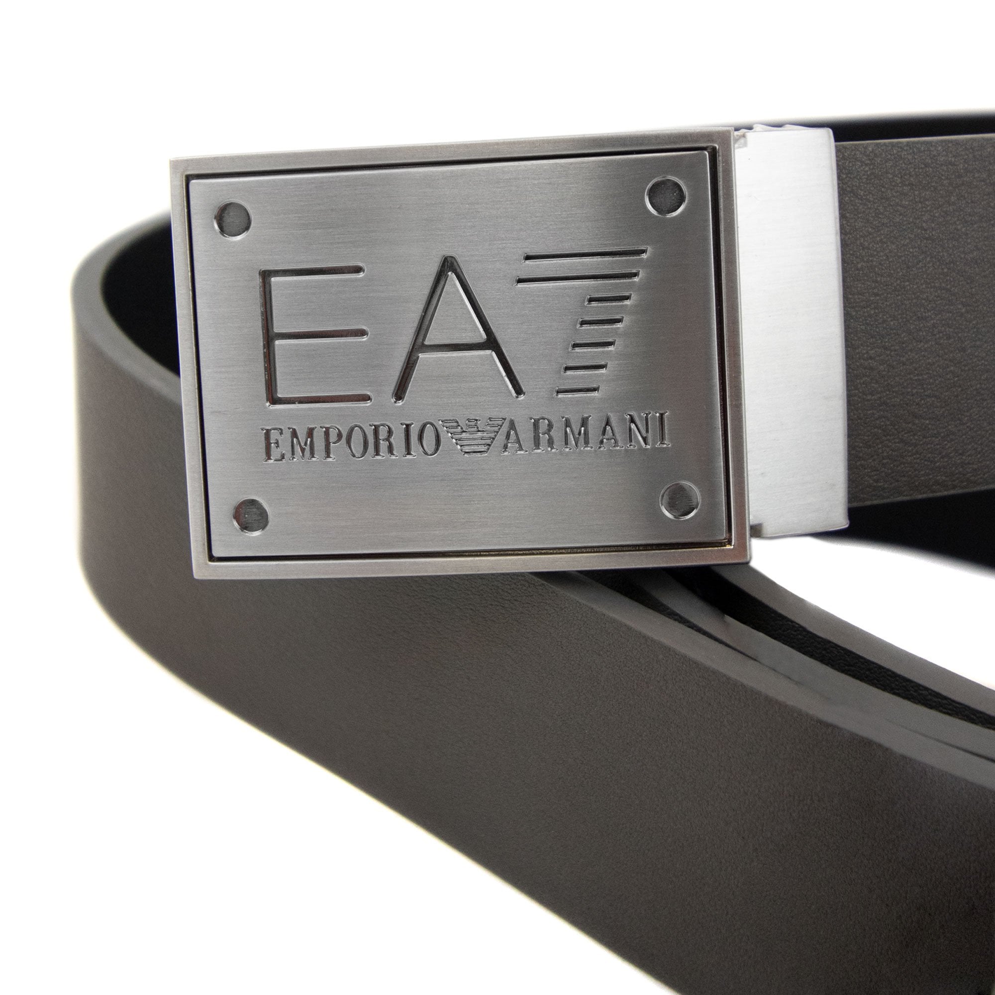 Ea7 Reversible Brushed Leather Belt Anthracite Black