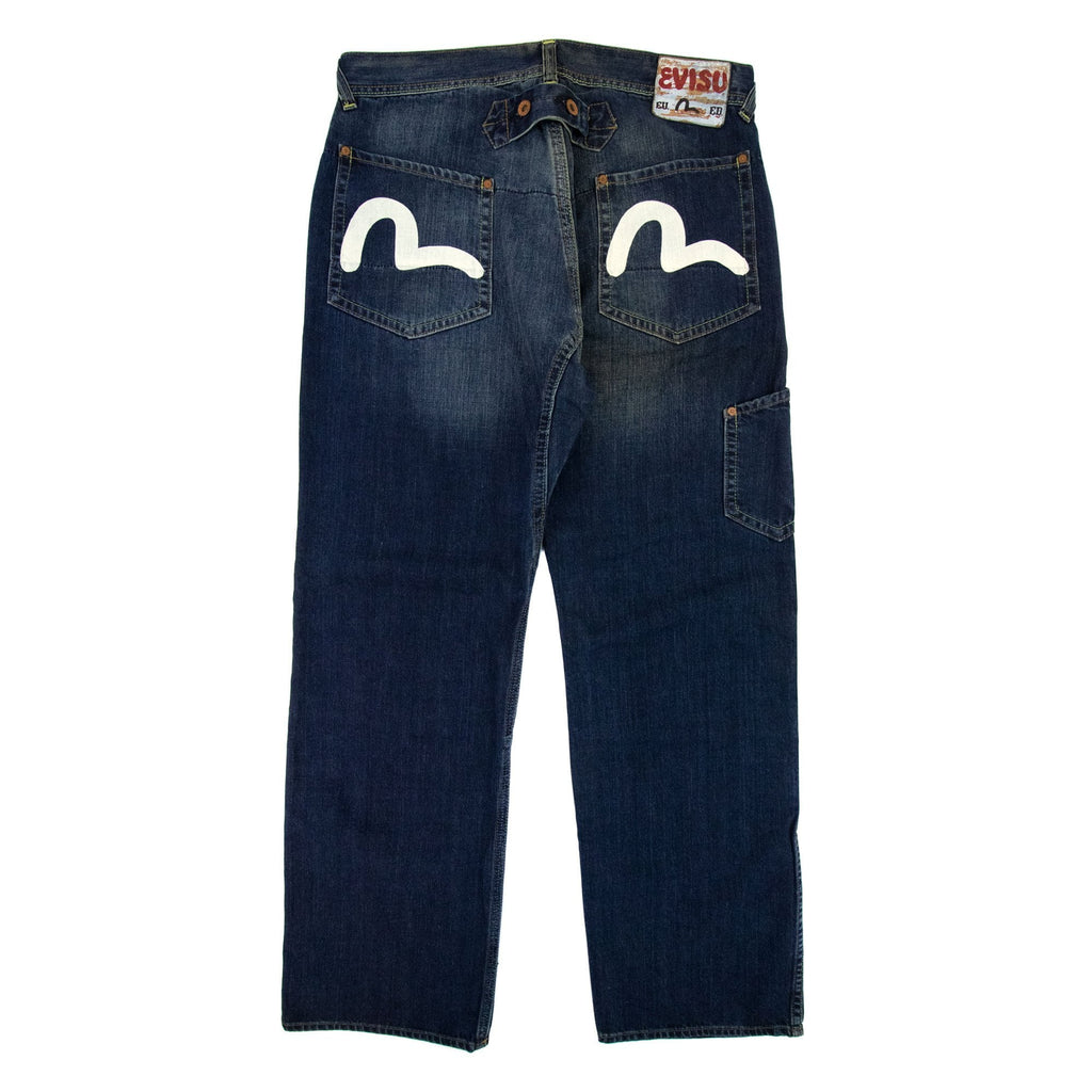 Evisu Seagull Print Side Pocket Straight Leg Jean Denim Blue