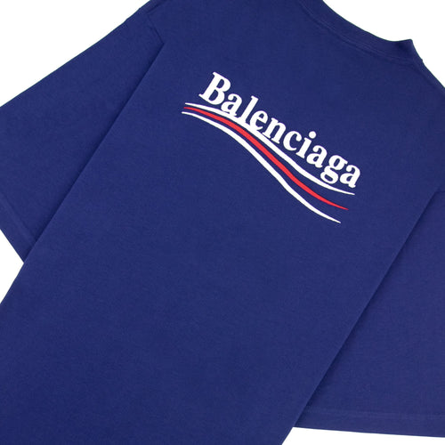Balenciaga Political Campaign Embroidery T-shirt Blue 1195