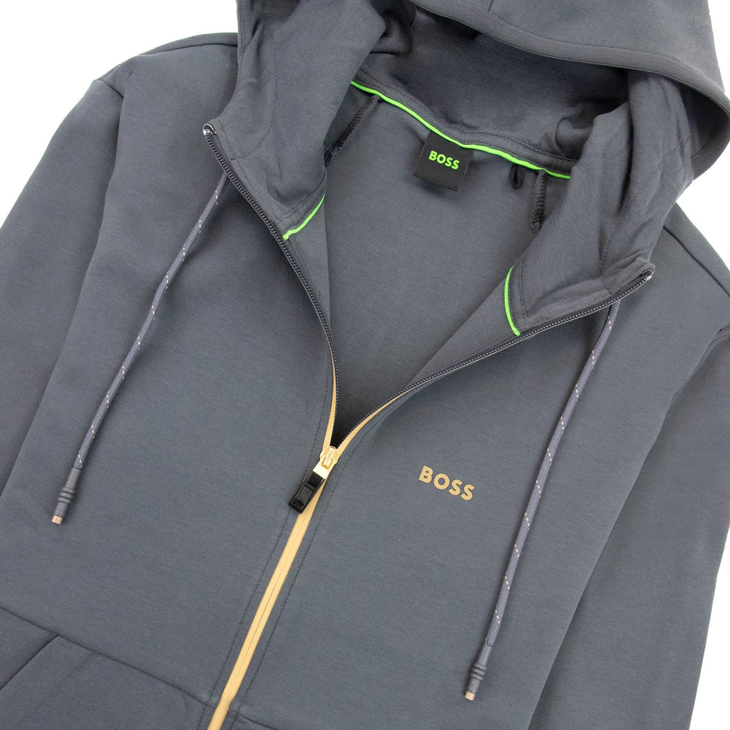 Hugo Boss Saggy 1 Embroidered Logo Zip Up Sweatshirt Dark Grey 027