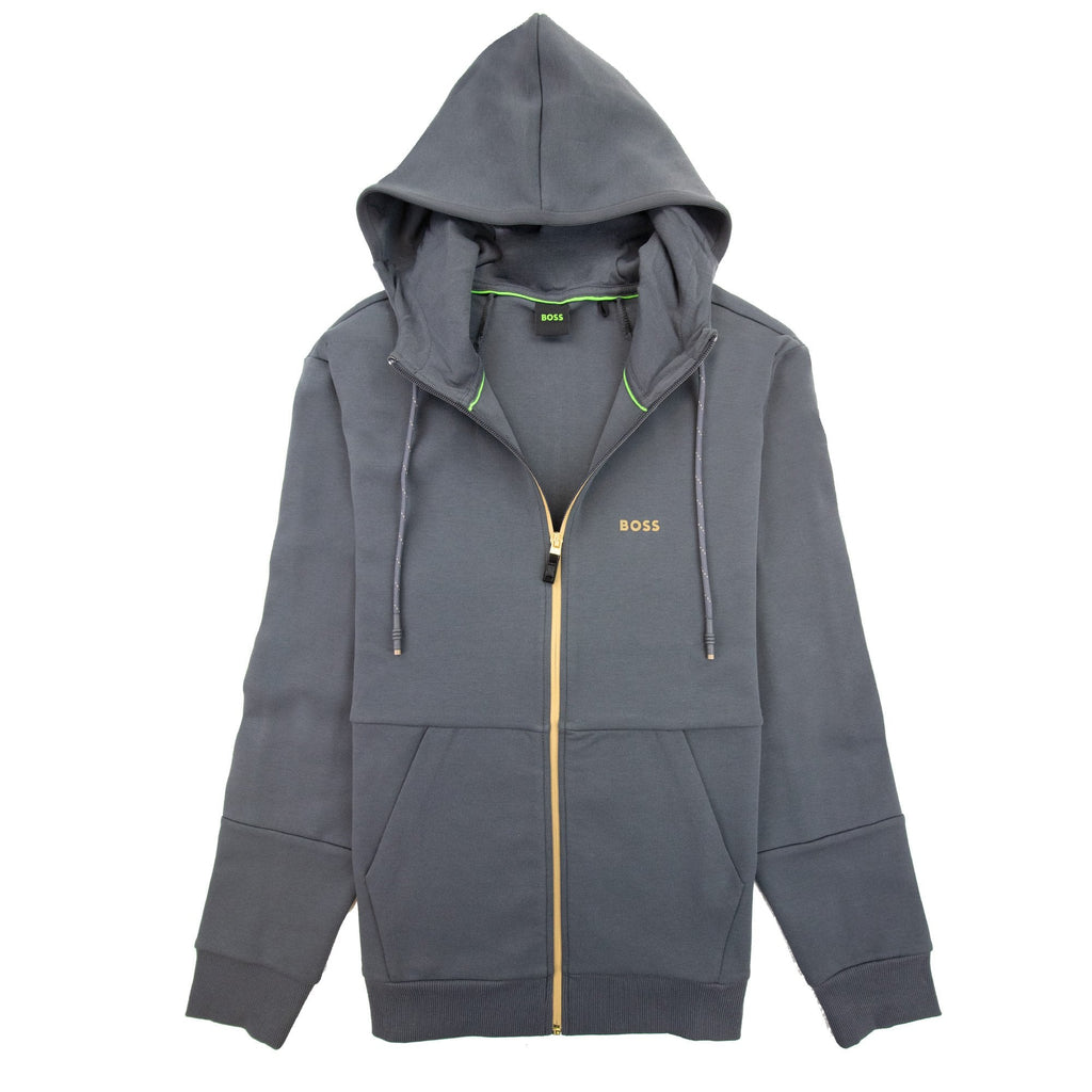 Hugo Boss Saggy 1 Embroidered Logo Zip Up Sweatshirt Dark Grey 027