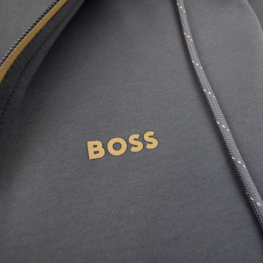 Hugo Boss Saggy 1 Embroidered Logo Zip Up Sweatshirt Dark Grey 027