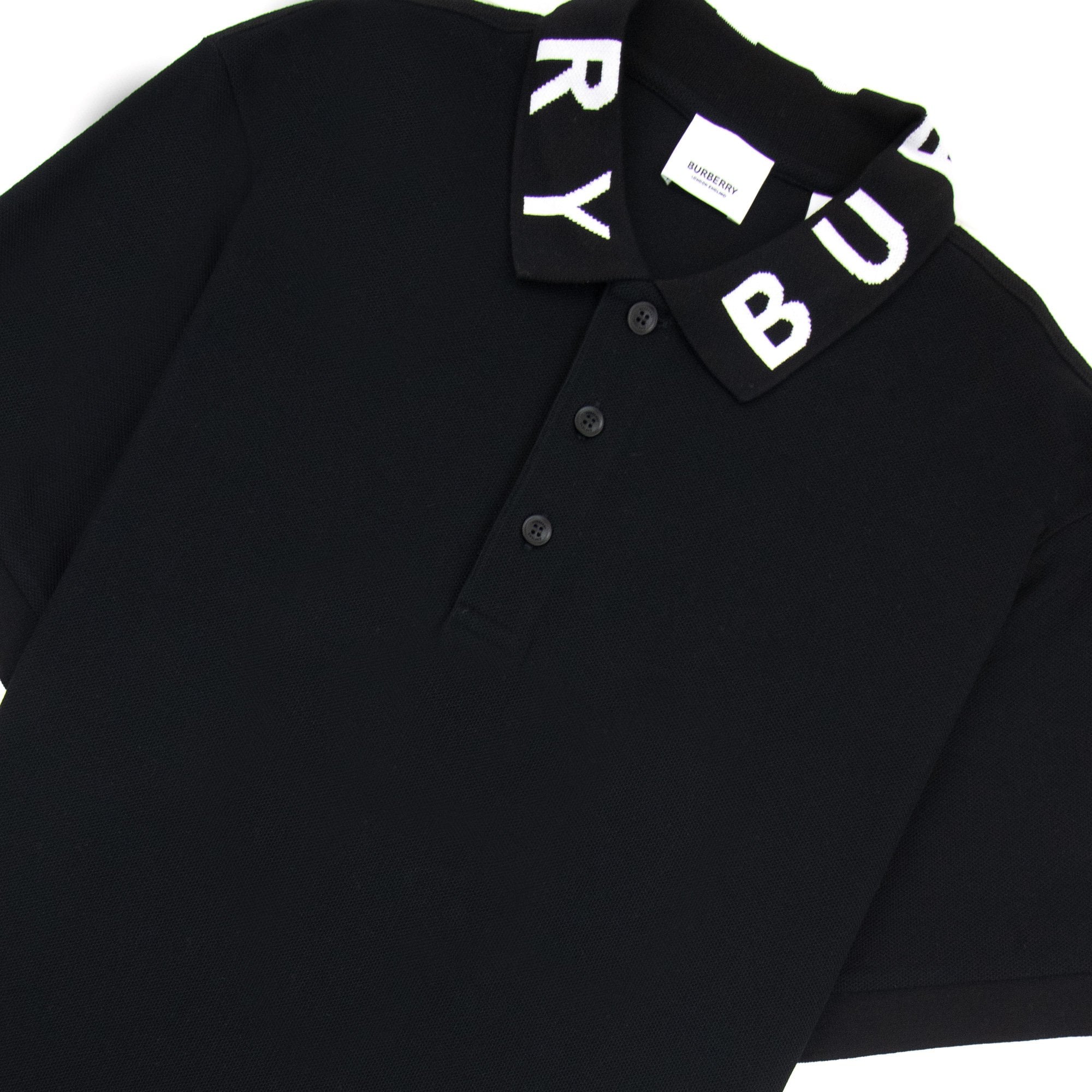 Burberry Ryland Block Collar Writing Polo Black