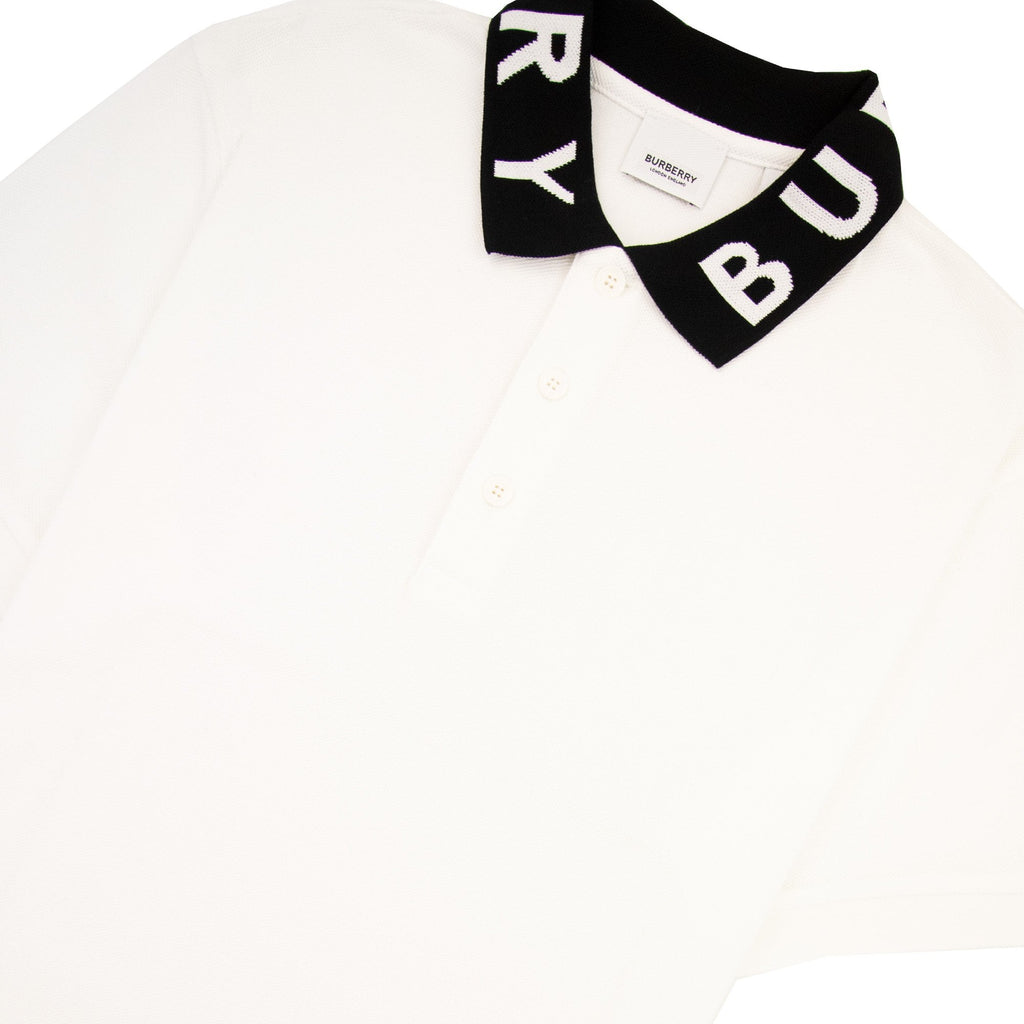 Burberry Ryland Block Collar Writing Polo White