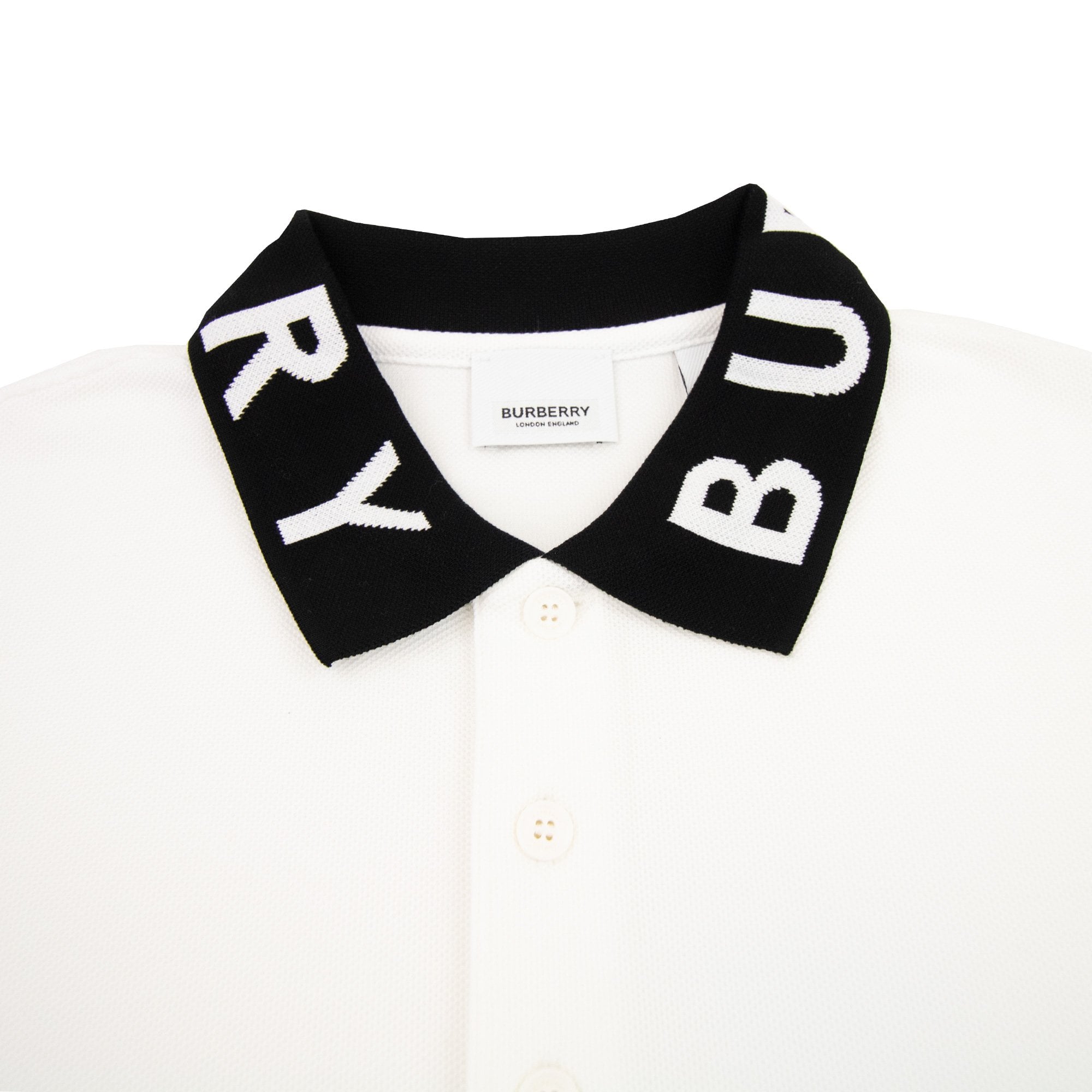 Burberry Ryland Block Collar Writing Polo White