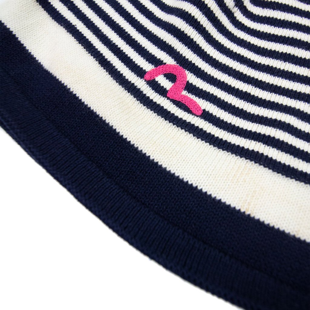 Evisu Donna Knitted Stripy Beanie Hat Navy/white