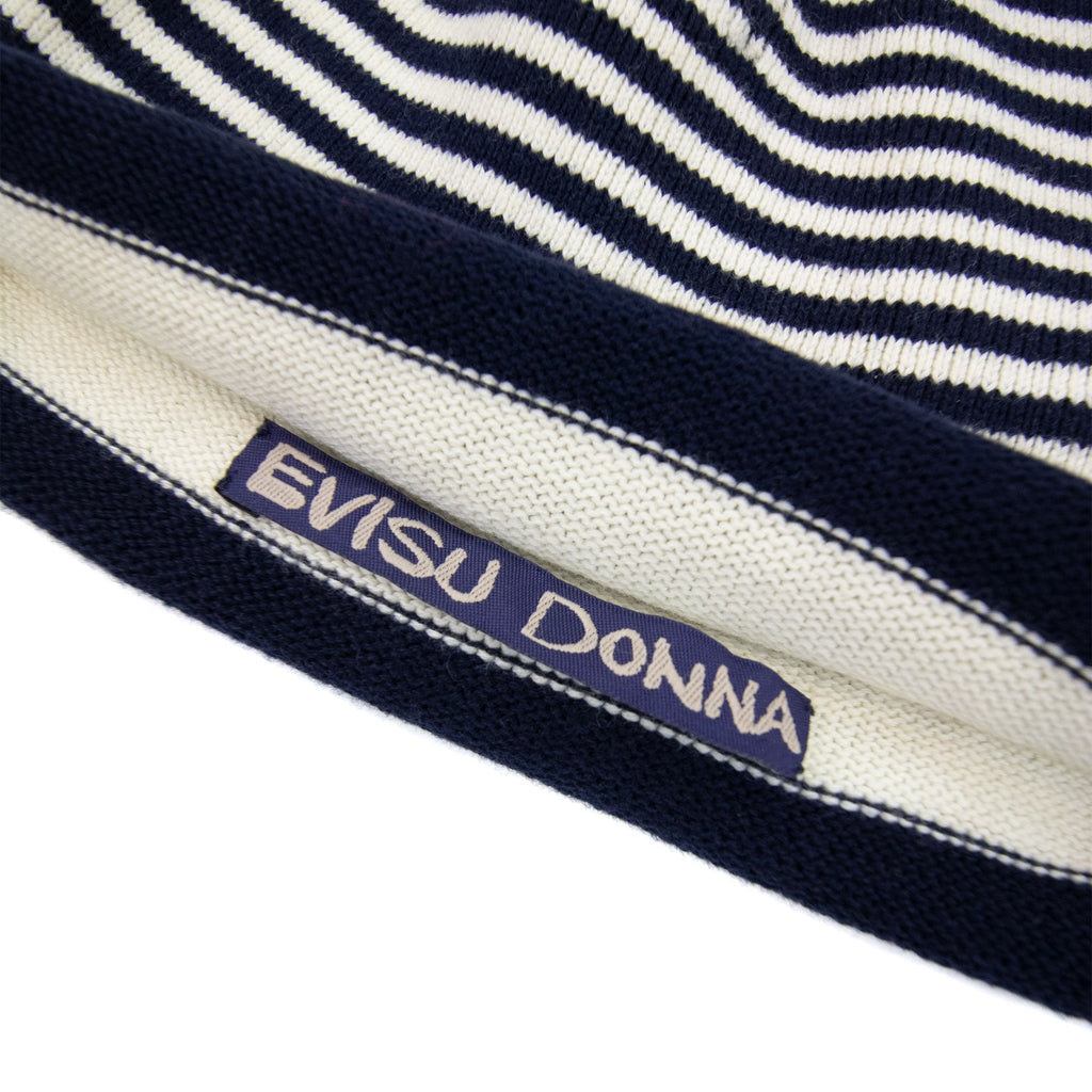 Evisu Donna Knitted Stripy Beanie Hat Navy/white