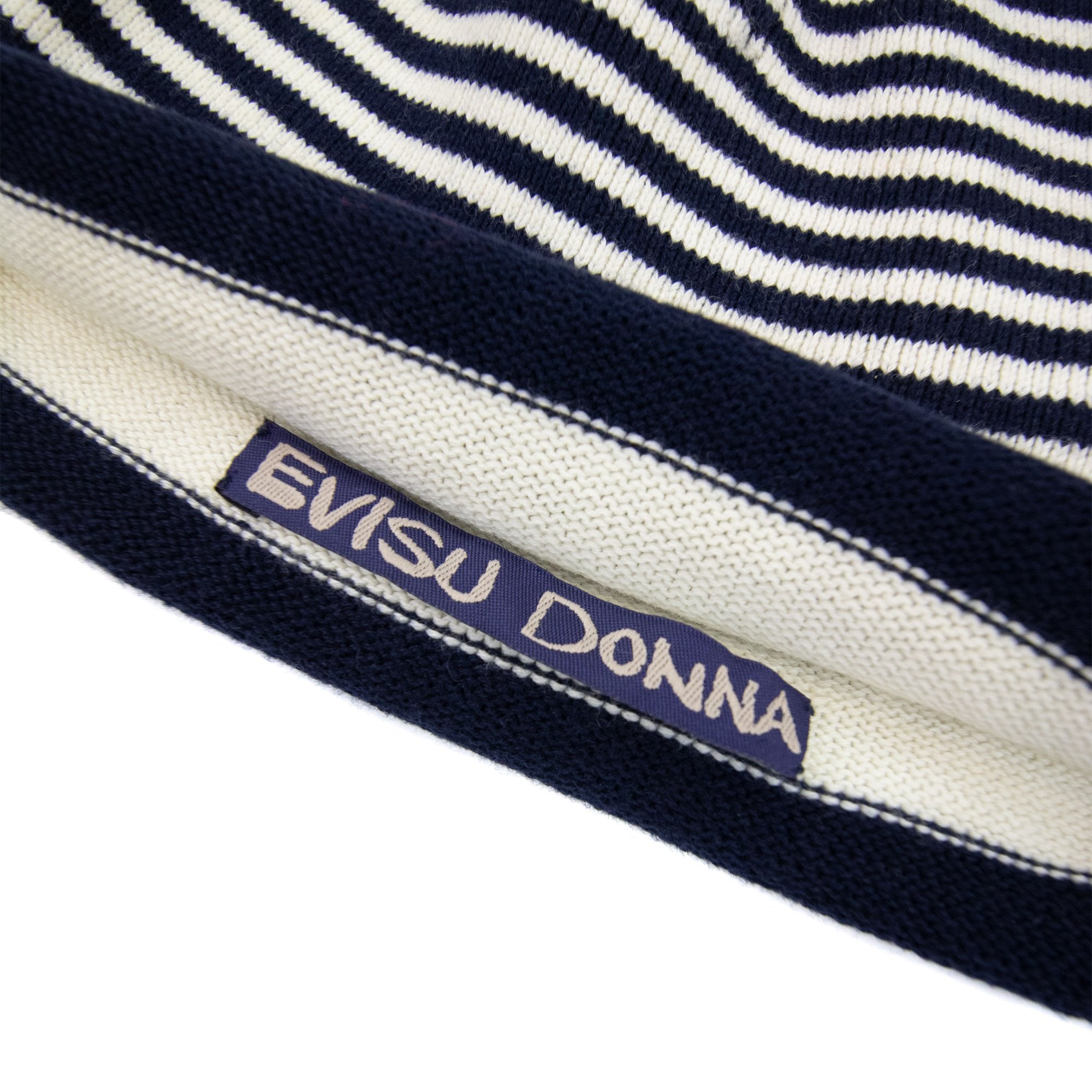 Evisu Donna Knitted Stripy Beanie Hat Navy/white