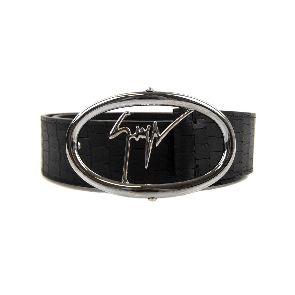 Giuseppe Zanotti Zayn Croc Leather Belt Black/silver