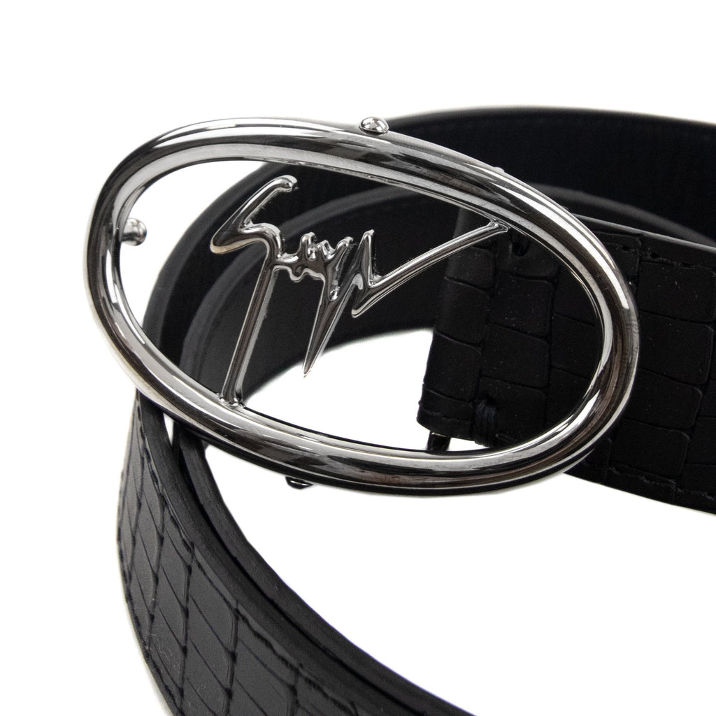 Giuseppe Zanotti Zayn Croc Leather Belt Black/silver