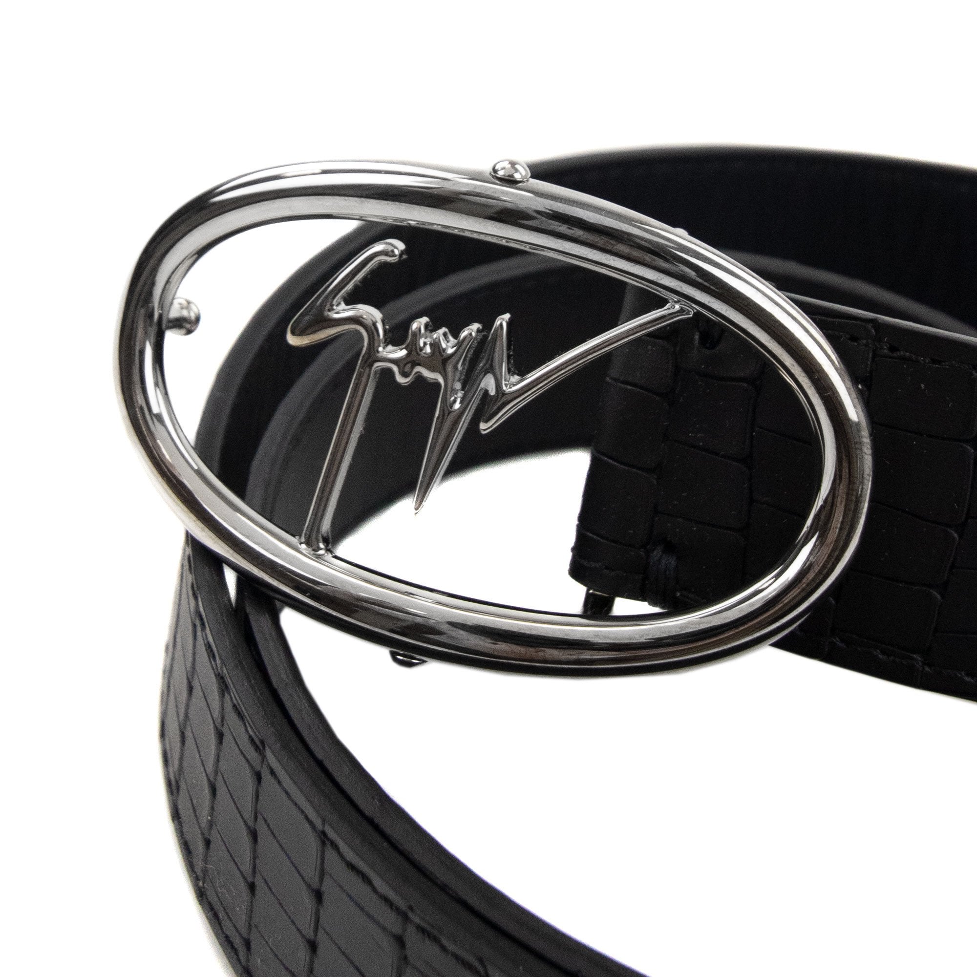 Giuseppe Zanotti Zayn Croc Leather Belt Black/silver