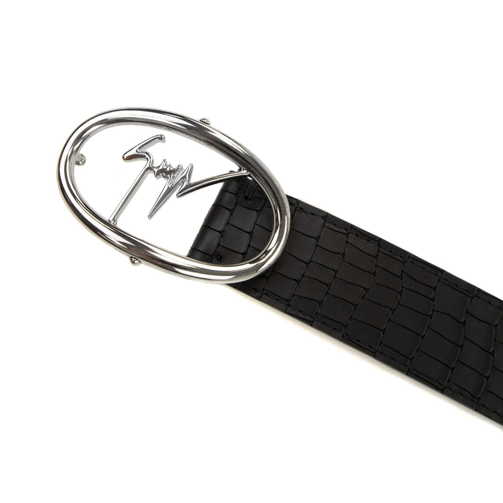 Giuseppe Zanotti Zayn Croc Leather Belt Black/silver
