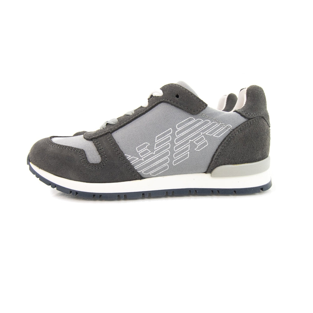 Armani Junior Eagle Logo Leather Sneakers Grigio Grey