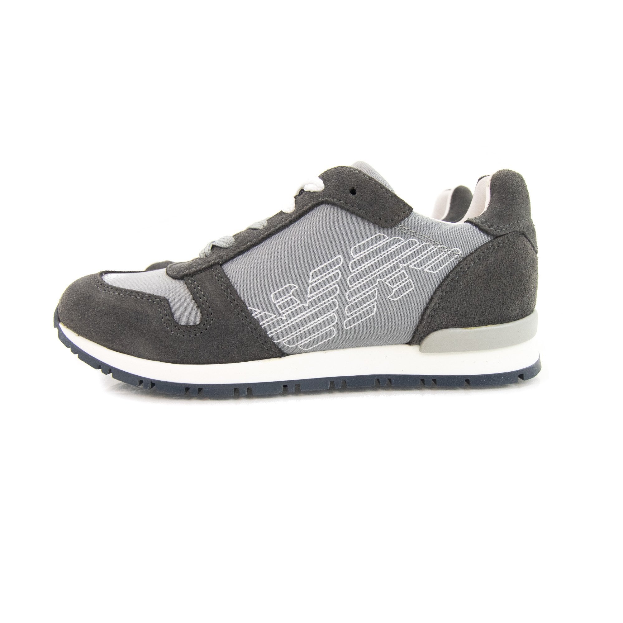 Armani Junior Eagle Logo Leather Sneakers Grigio Grey