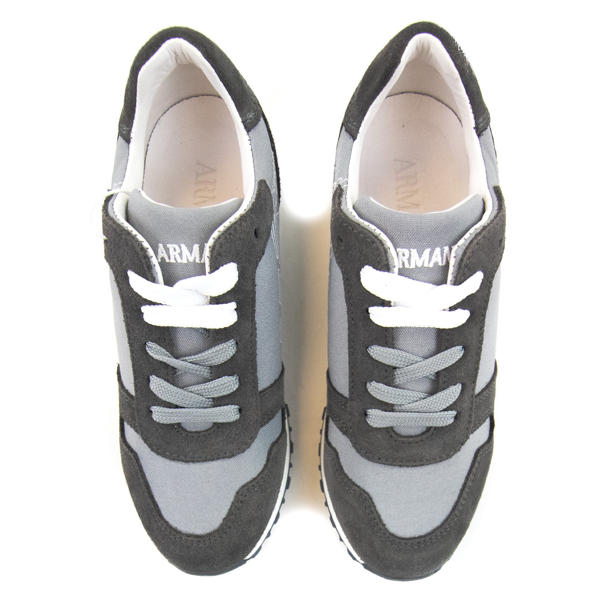 Armani Junior Eagle Logo Leather Sneakers Grigio Grey