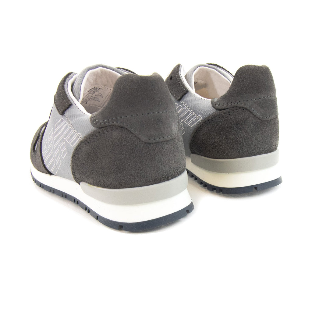 Armani Junior Eagle Logo Leather Sneakers Grigio Grey