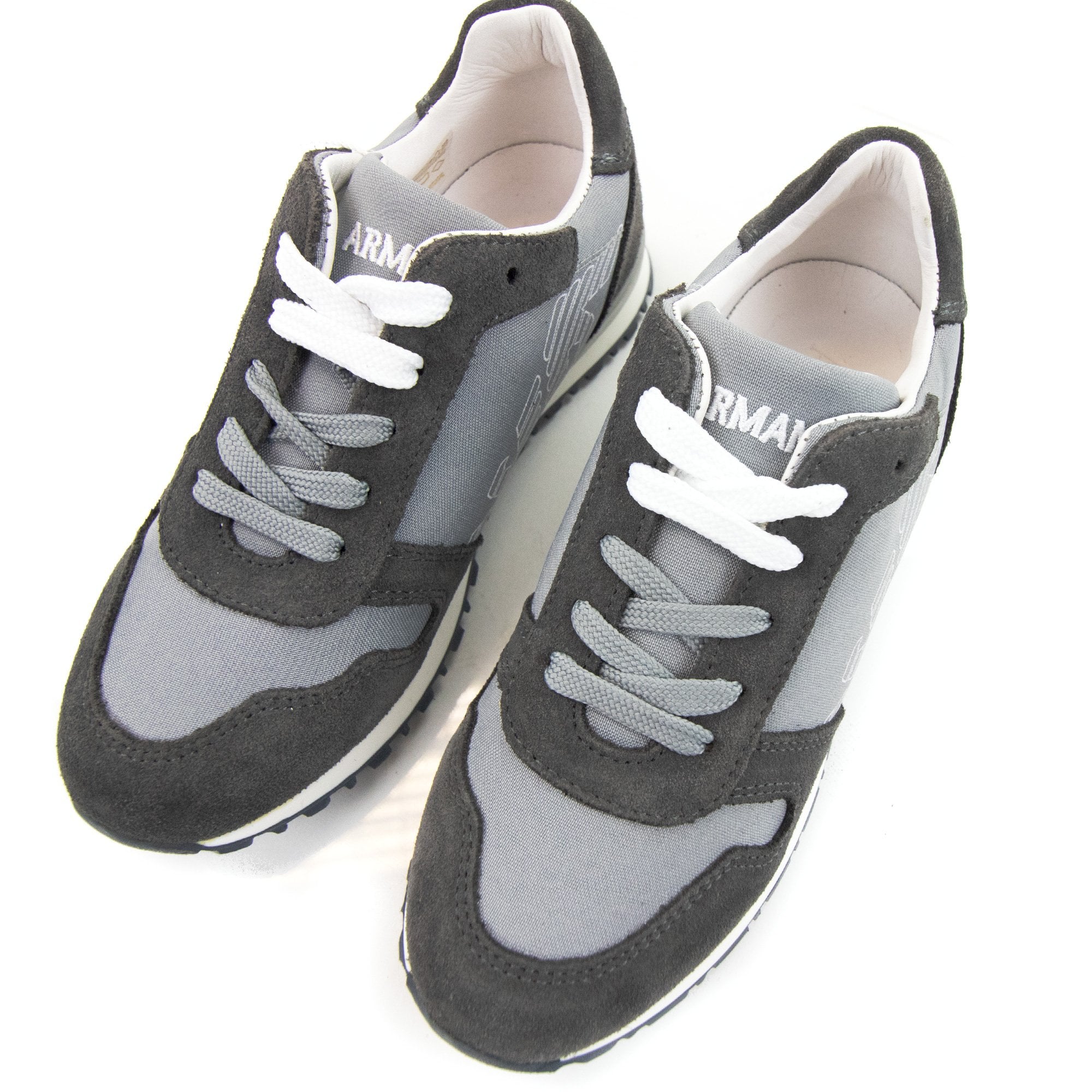 Armani Junior Eagle Logo Leather Sneakers Grigio Grey