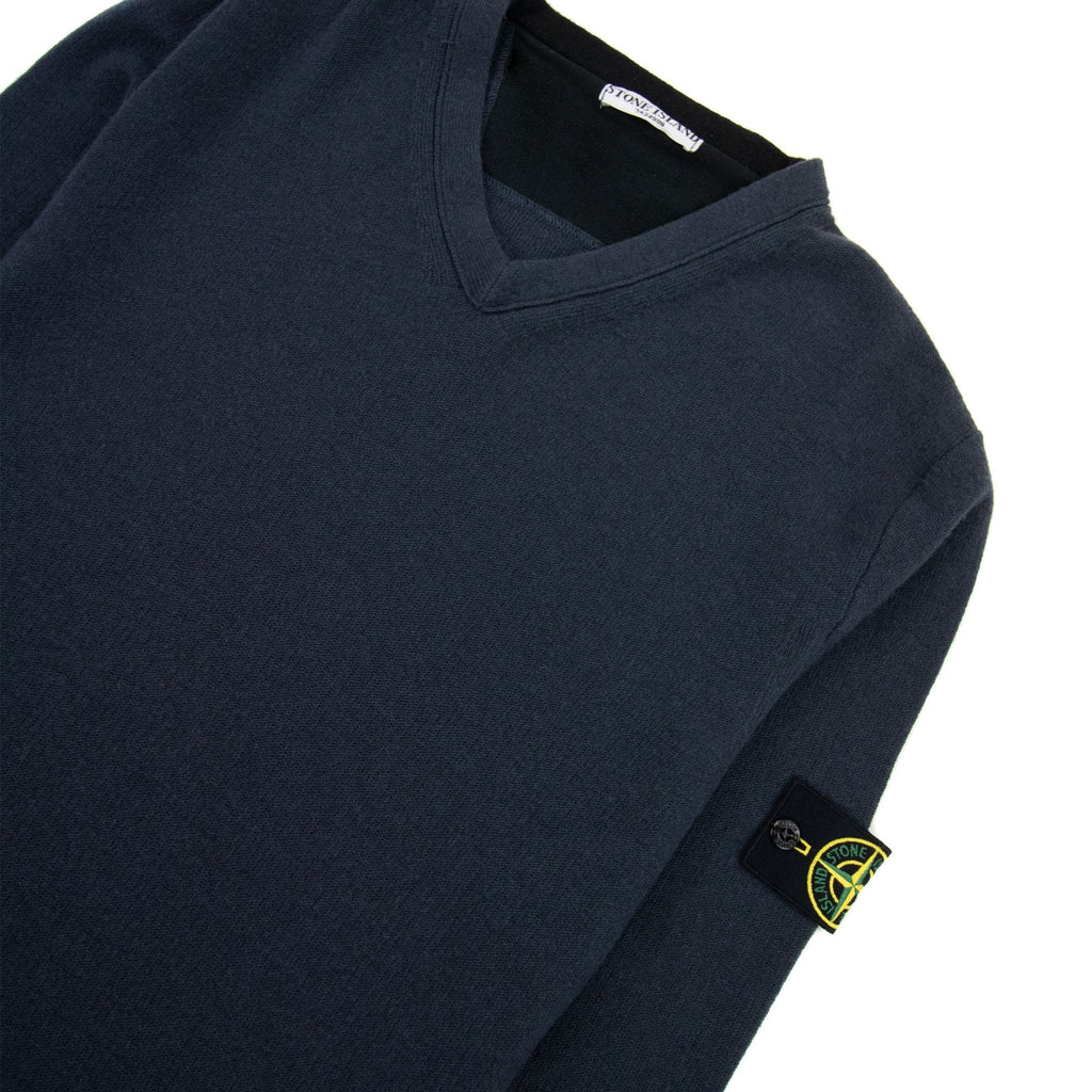 Stone Island 559a1 V Neck Knitted Jumper Navy Blue V0024