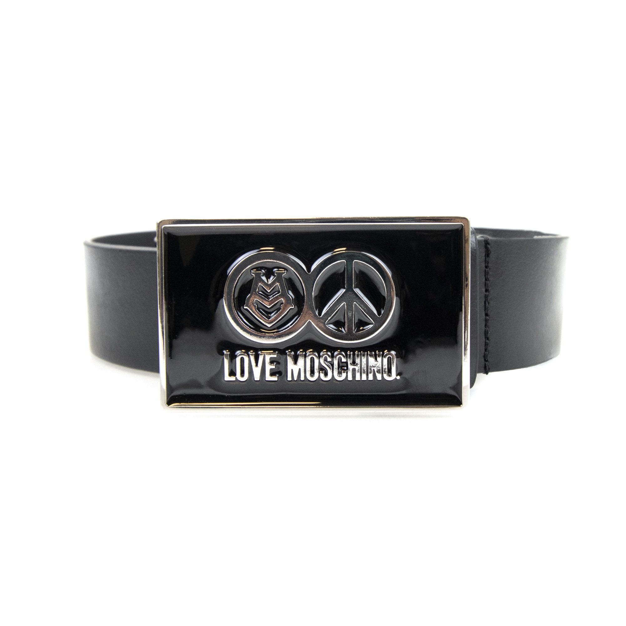 Love Moschino Gloss Peace Sign Buckle Belt Black 9902