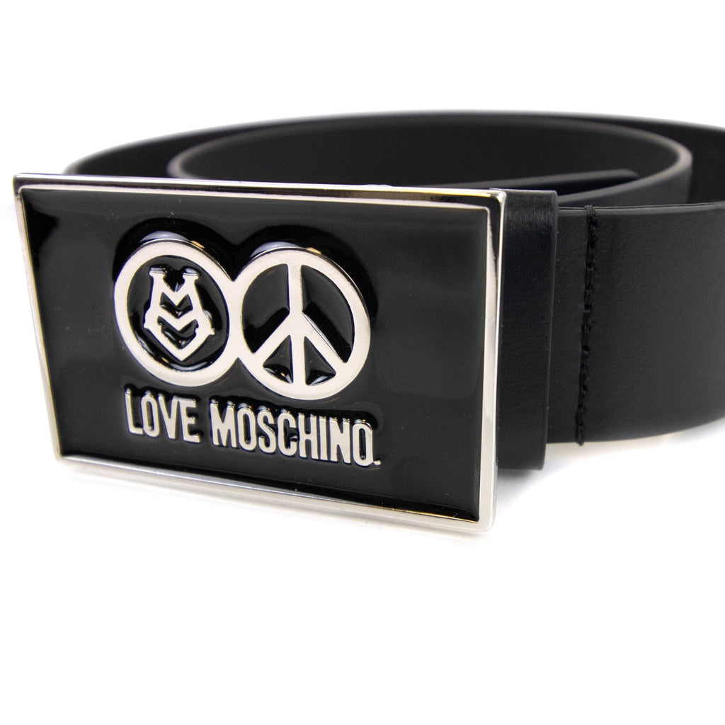 Love Moschino Gloss Peace Sign Buckle Belt Black 9902