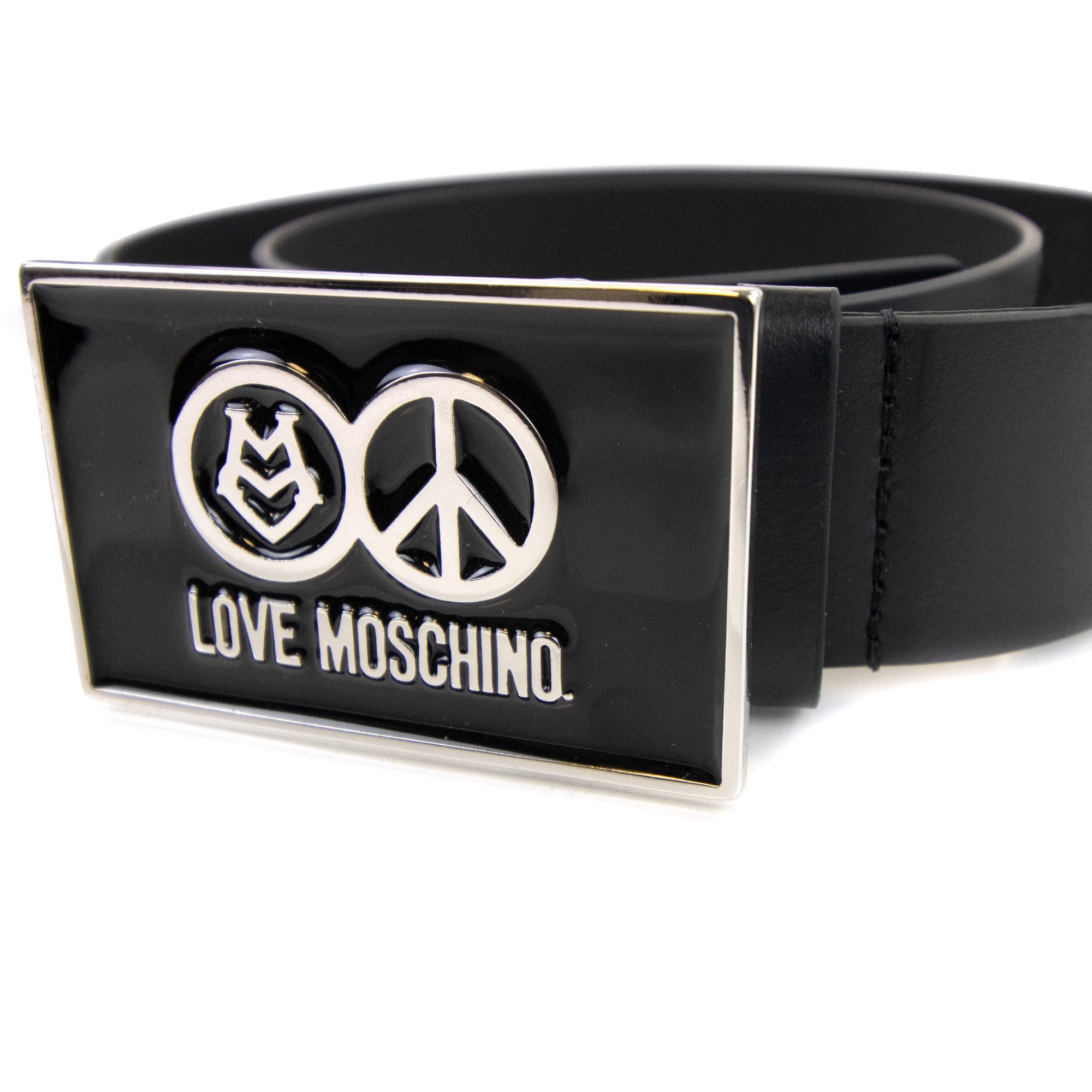 Love Moschino Gloss Peace Sign Buckle Belt Black 9902