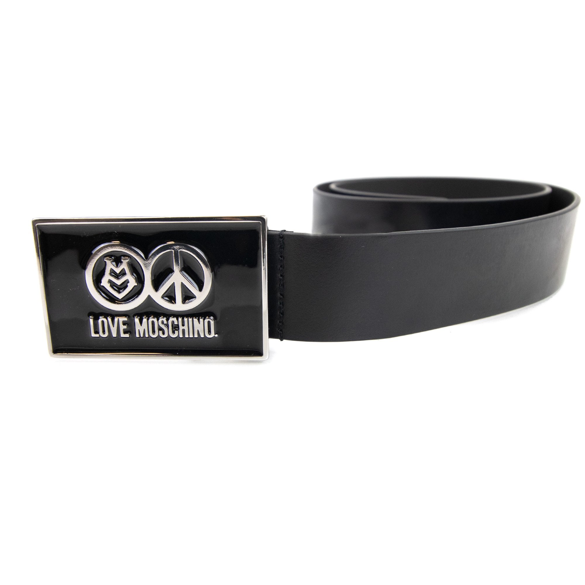 Love Moschino Gloss Peace Sign Buckle Belt Black 9902