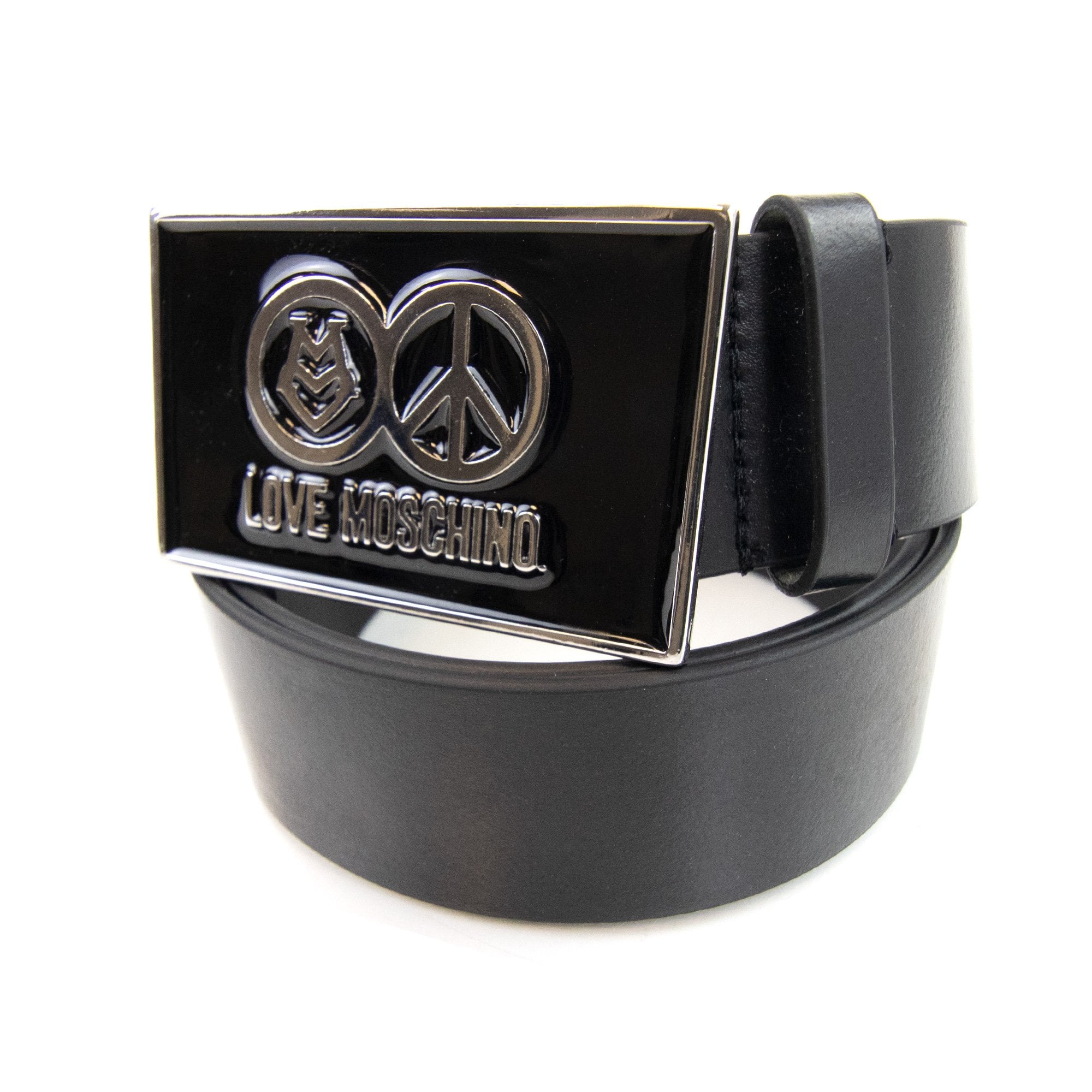 Love Moschino Gloss Peace Sign Buckle Belt Black 9902