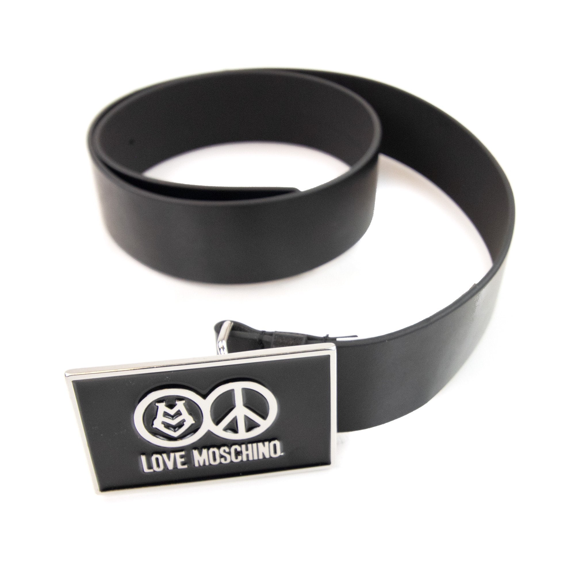 Love Moschino Gloss Peace Sign Buckle Belt Black 9902