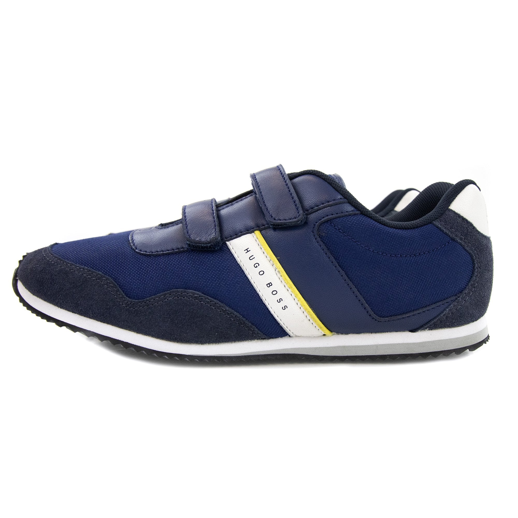 Hugo Boss Kids Double Velcro Strap Fastening Leather Trainer Blue