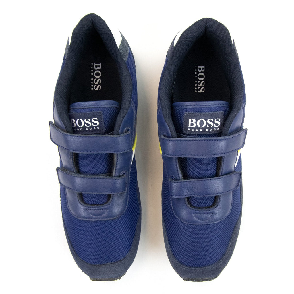 Hugo Boss Kids Double Velcro Strap Fastening Leather Trainer Blue