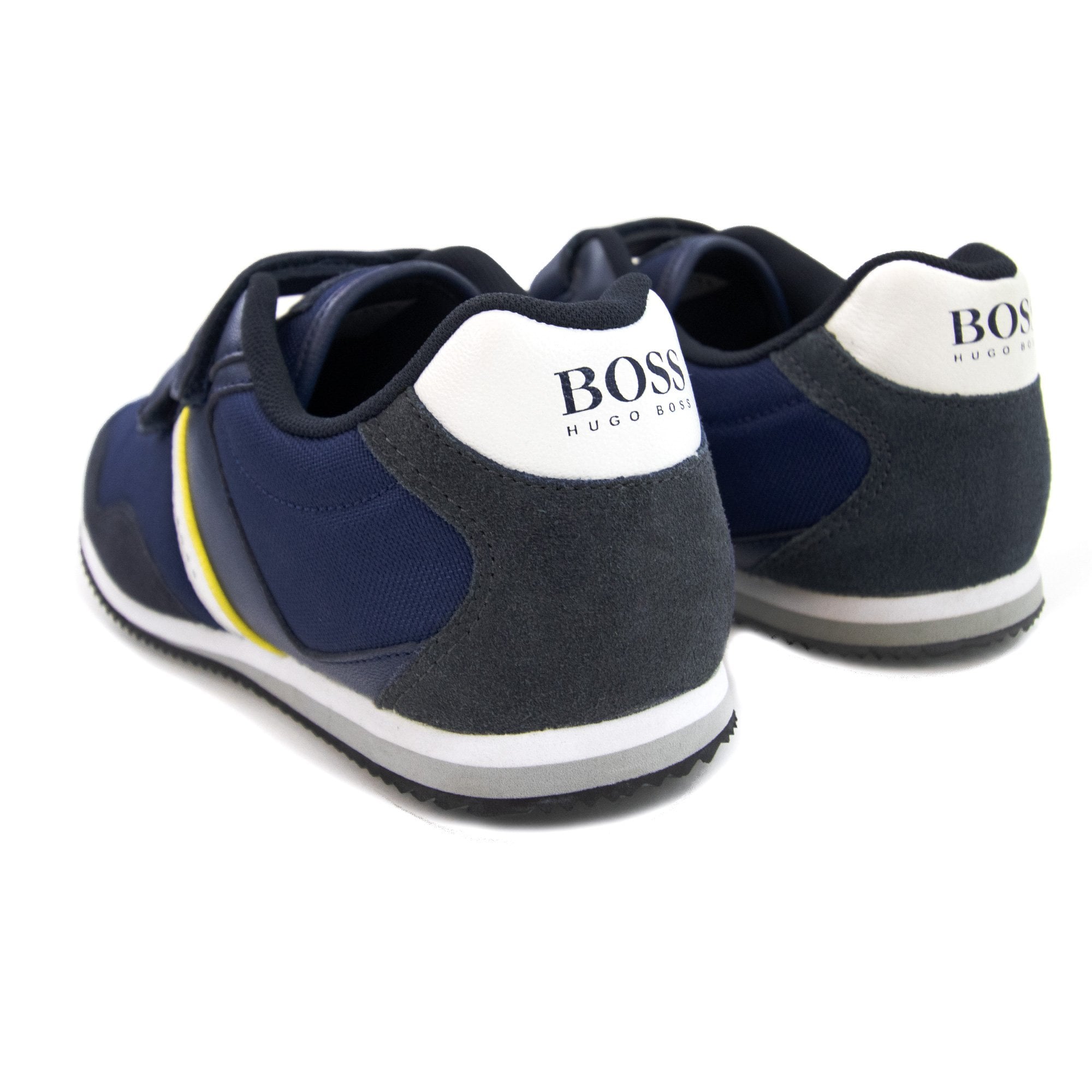 Hugo Boss Kids Double Velcro Strap Fastening Leather Trainer Blue