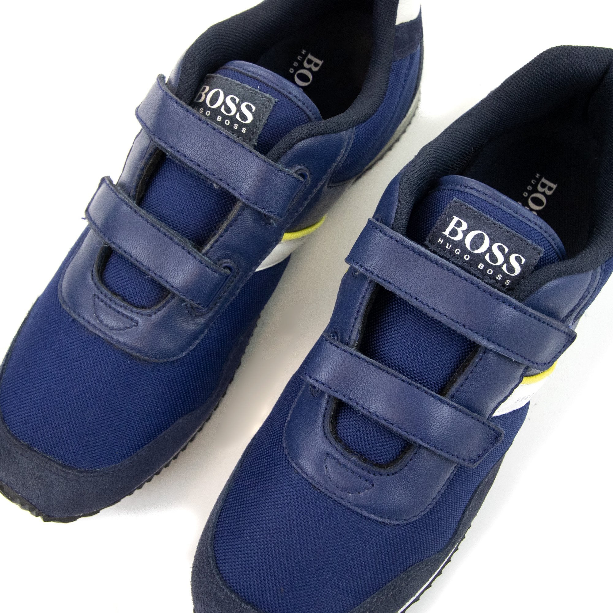 Hugo Boss Kids Double Velcro Strap Fastening Leather Trainer Blue