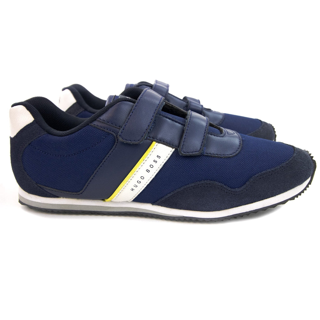 Hugo Boss Kids Double Velcro Strap Fastening Leather Trainer Blue