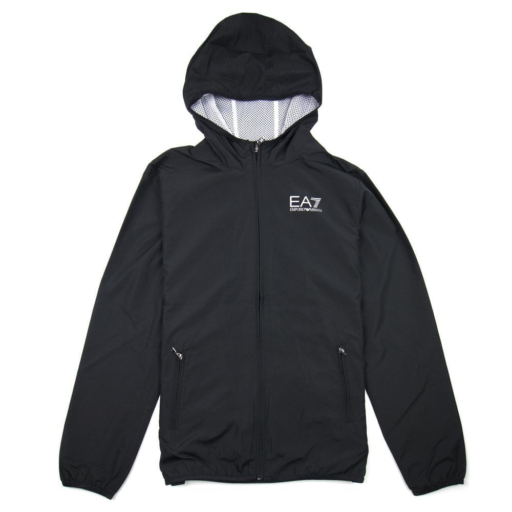 Ea7 Junior Logo Hoodied Bomber Jacket Black