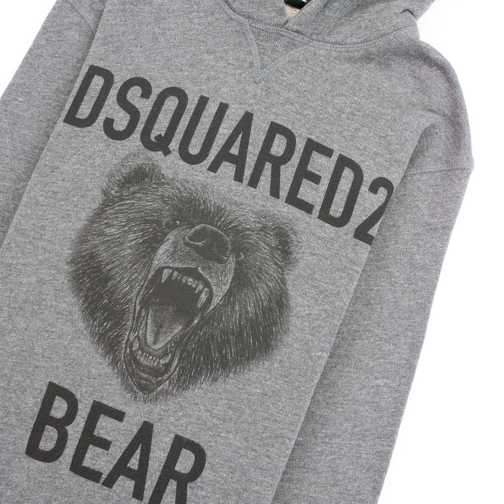 Dsqaured2 Kids Bear Printed Hoodied Sweatshirt Dark Grey