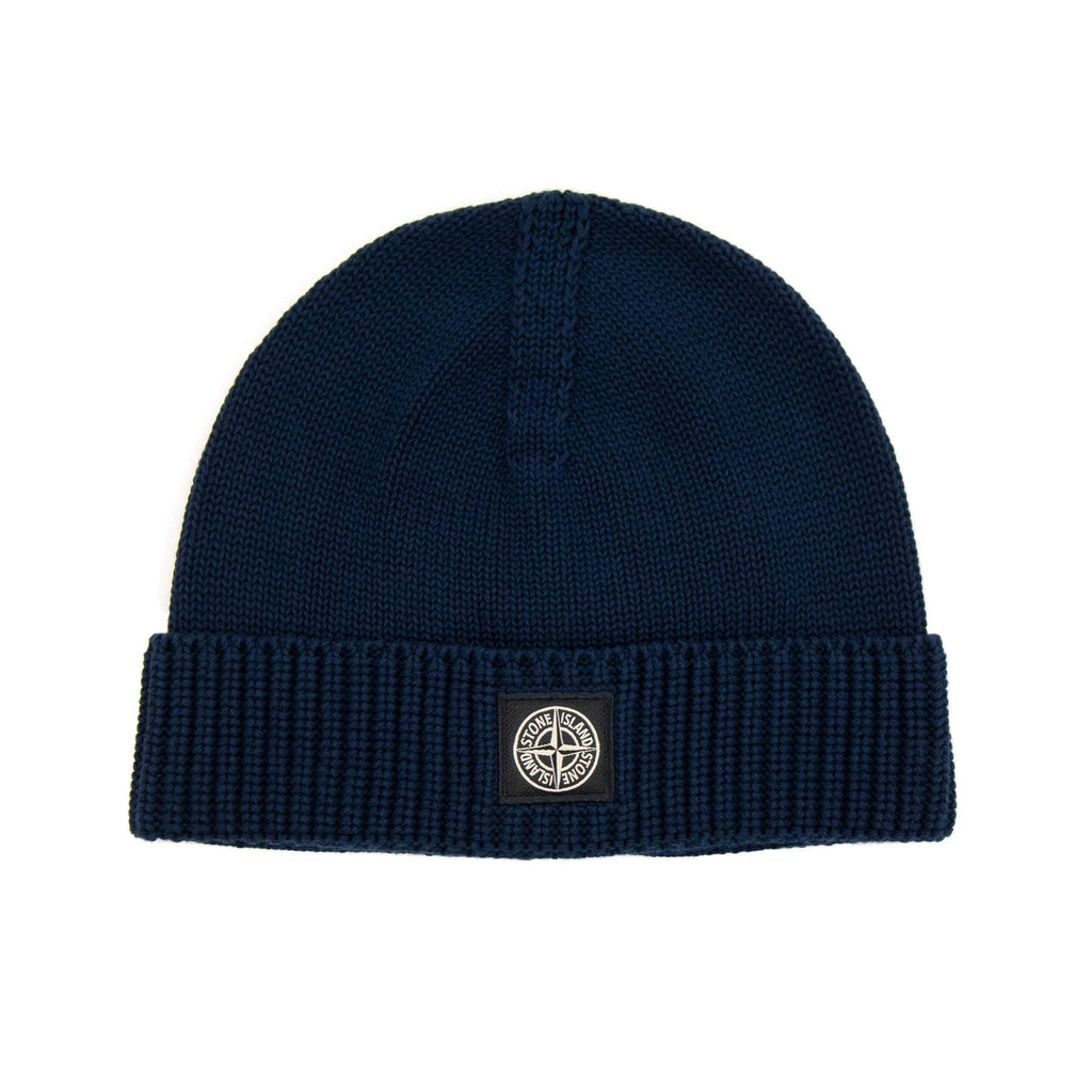 Stone Island Junior N01a7 Knit Patch Logo Beanie Navy Blue V0028