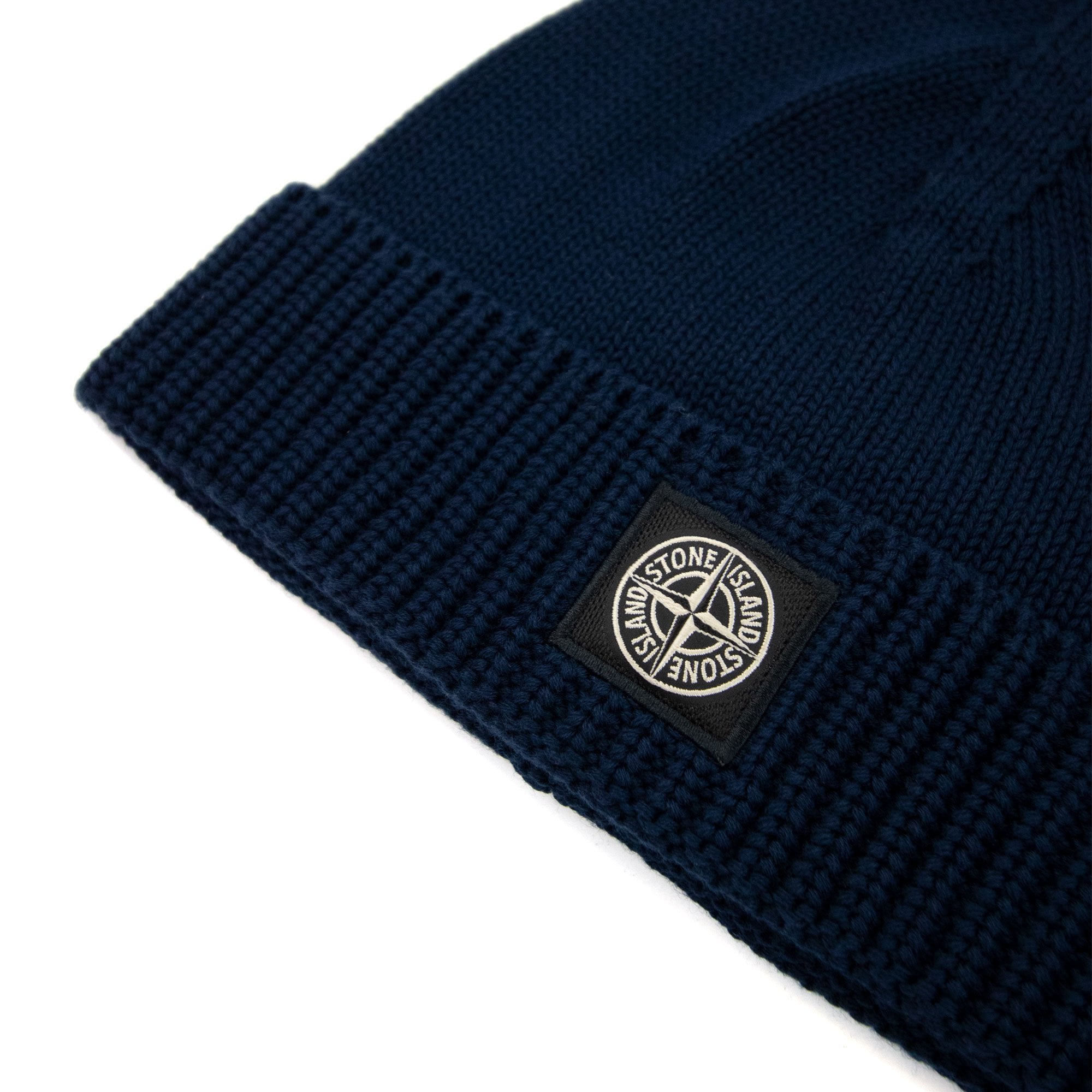 Stone Island Junior N01a7 Knit Patch Logo Beanie Navy Blue V0028
