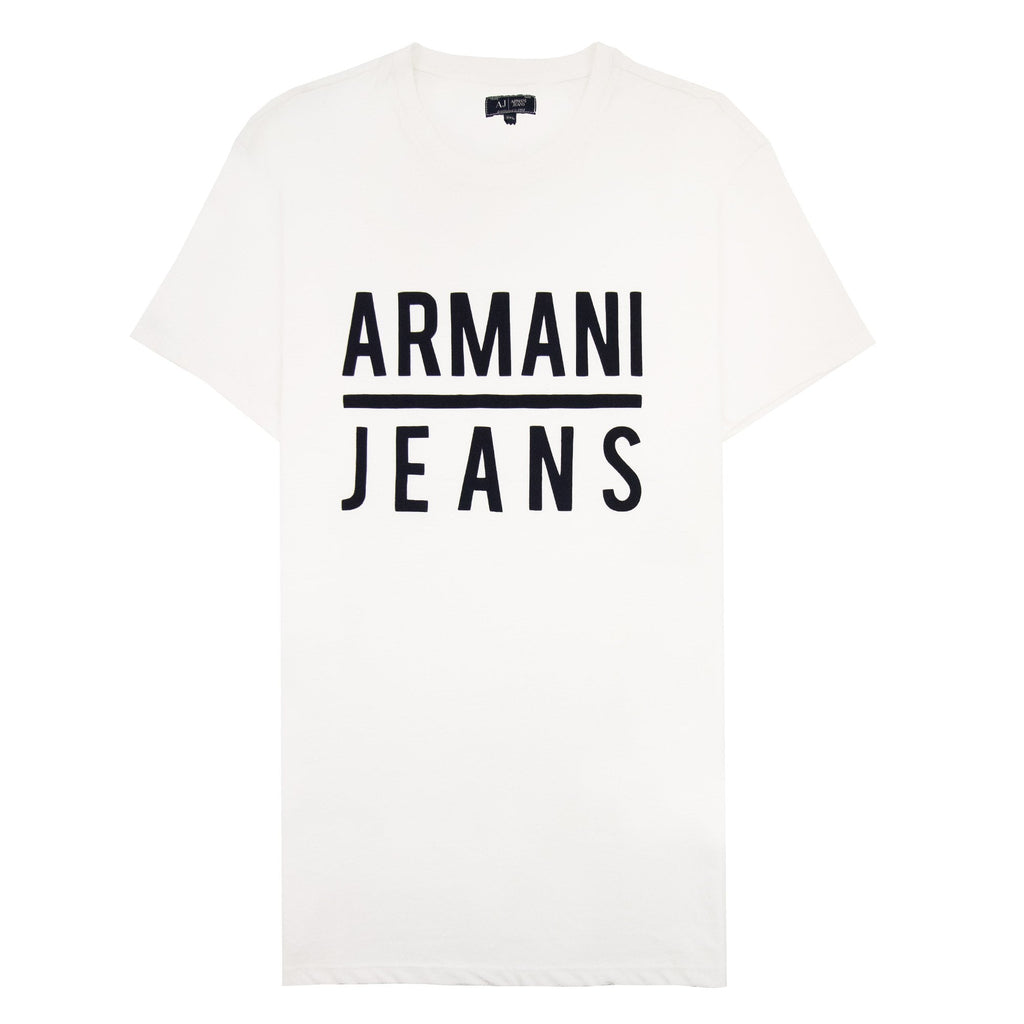 Armani Jeans Embossed Logo Crew T Shirt White