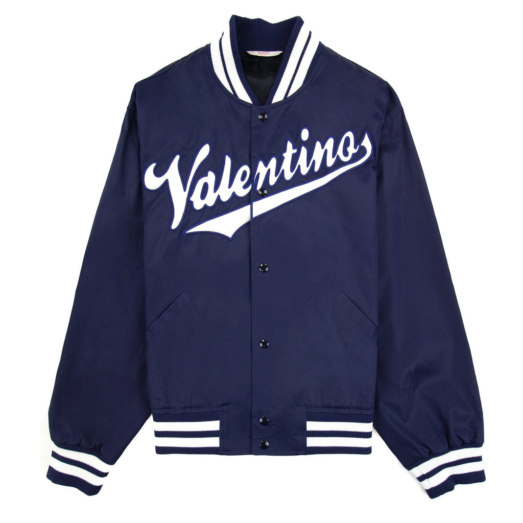 Valentino Embroidered Logo Bomber Jacket Indigo/white D51