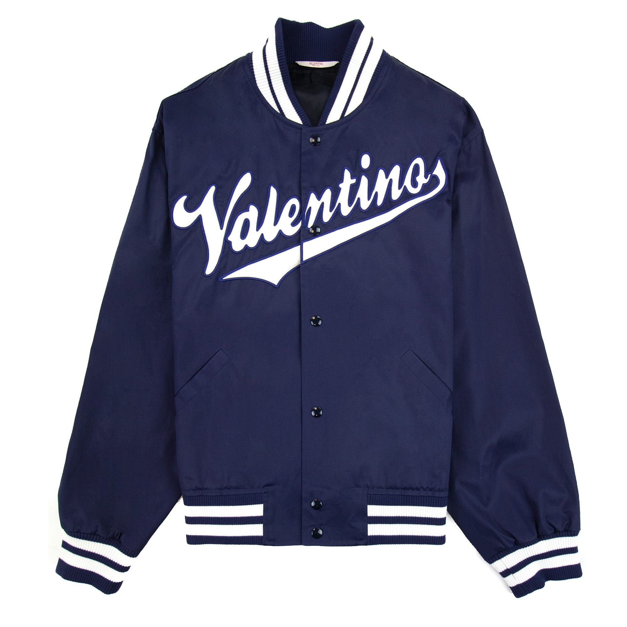 Valentino Embroidered Logo Bomber Jacket Indigo/white D51